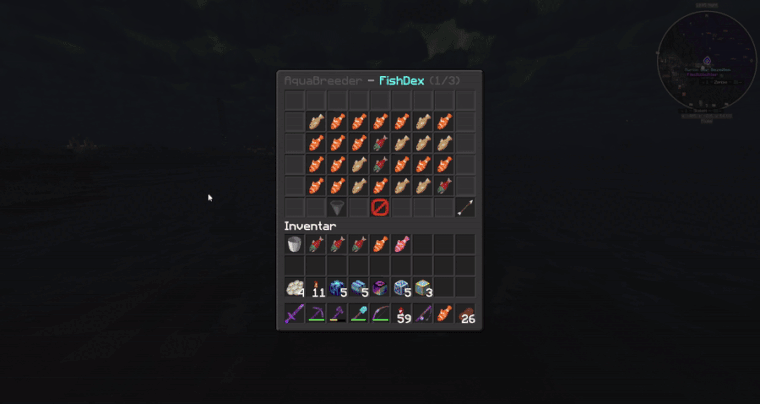 AquaBreeder FishDex GUI showing discovered fish species and collection progress